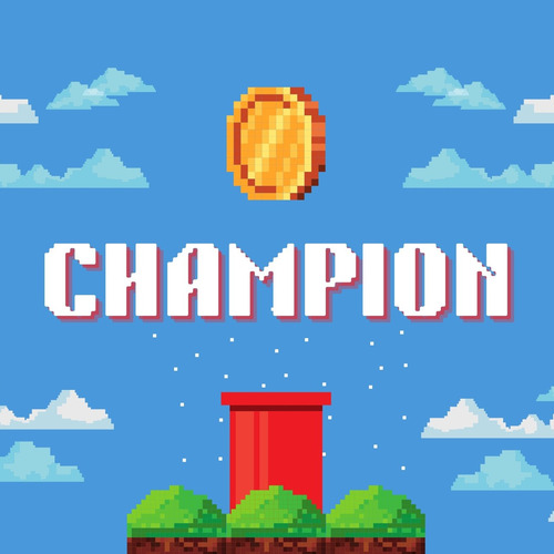 Blue Illustrated Champion Gaming Style Workout Playlist Cover