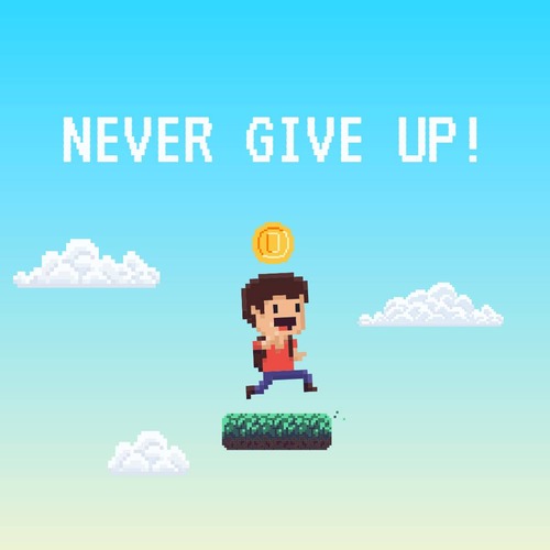 Blue Pixel Game Style Never Give Up Motivation Workout Playlist Cover