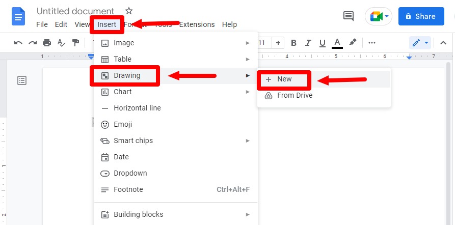Step 2 insert a Drawing in Google Docs
